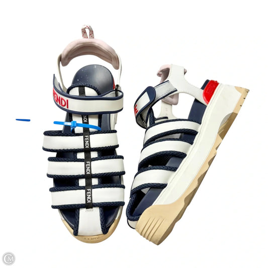 Sandals Luxury Designer By Fendi In Blue & White, Size: 9.5