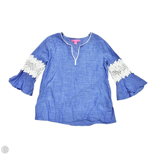 Top Long Sleeve Designer By Lilly Pulitzer In Blue White, Size: S