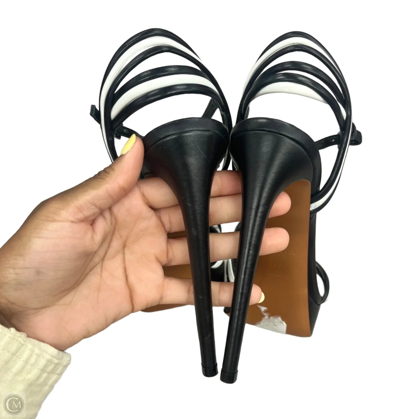 Sandals Luxury Designer By Alaia In Black White, Size: 8.5