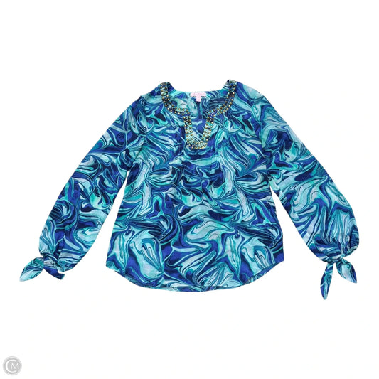 Top Long Sleeve Designer By Lilly Pulitzer In Blue Green, Size: S