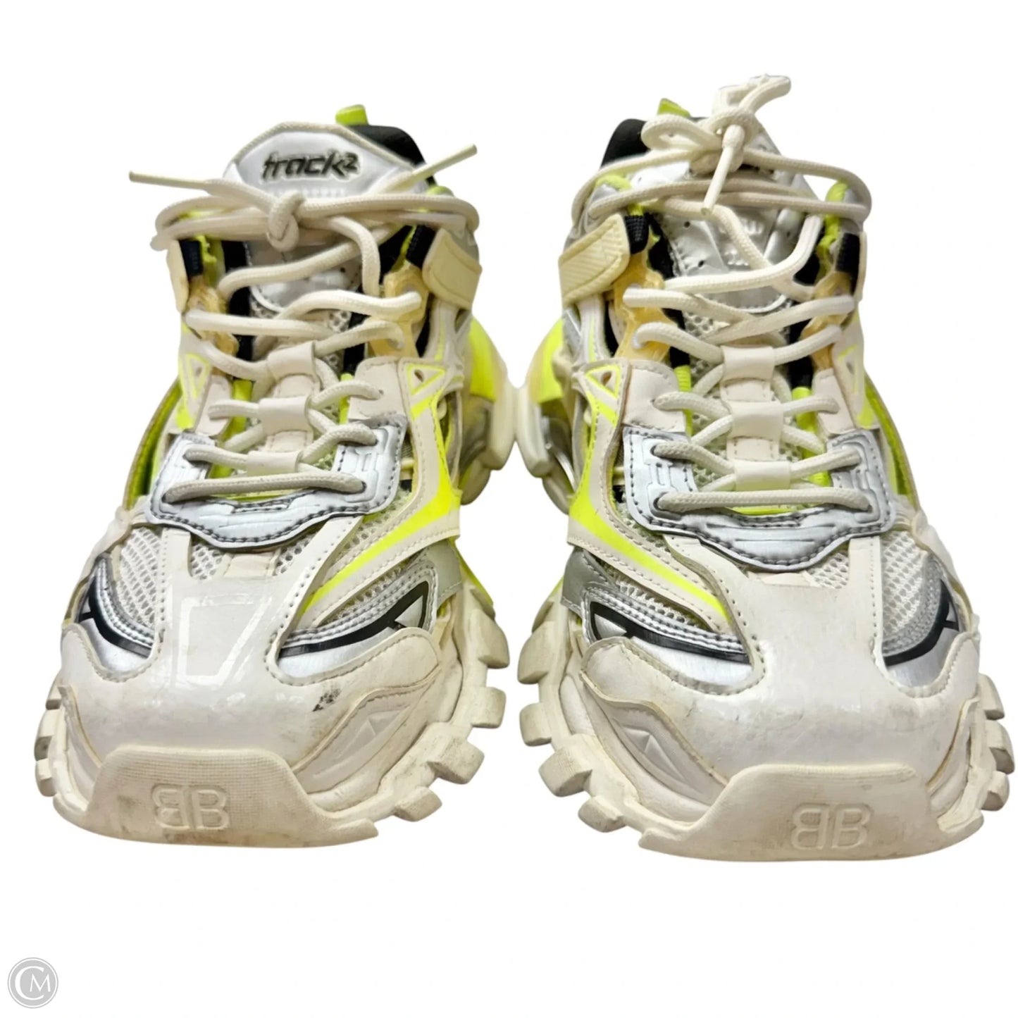 Shoes Luxury Designer By Balenciaga In White & Yellow, Size: 9