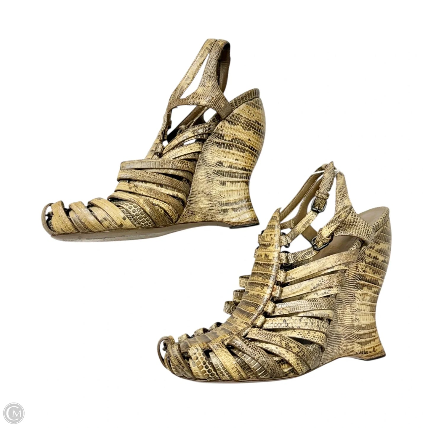 Sandals Luxury Designer By Bottega Veneta In Snakeskin Print, Size: 6.5