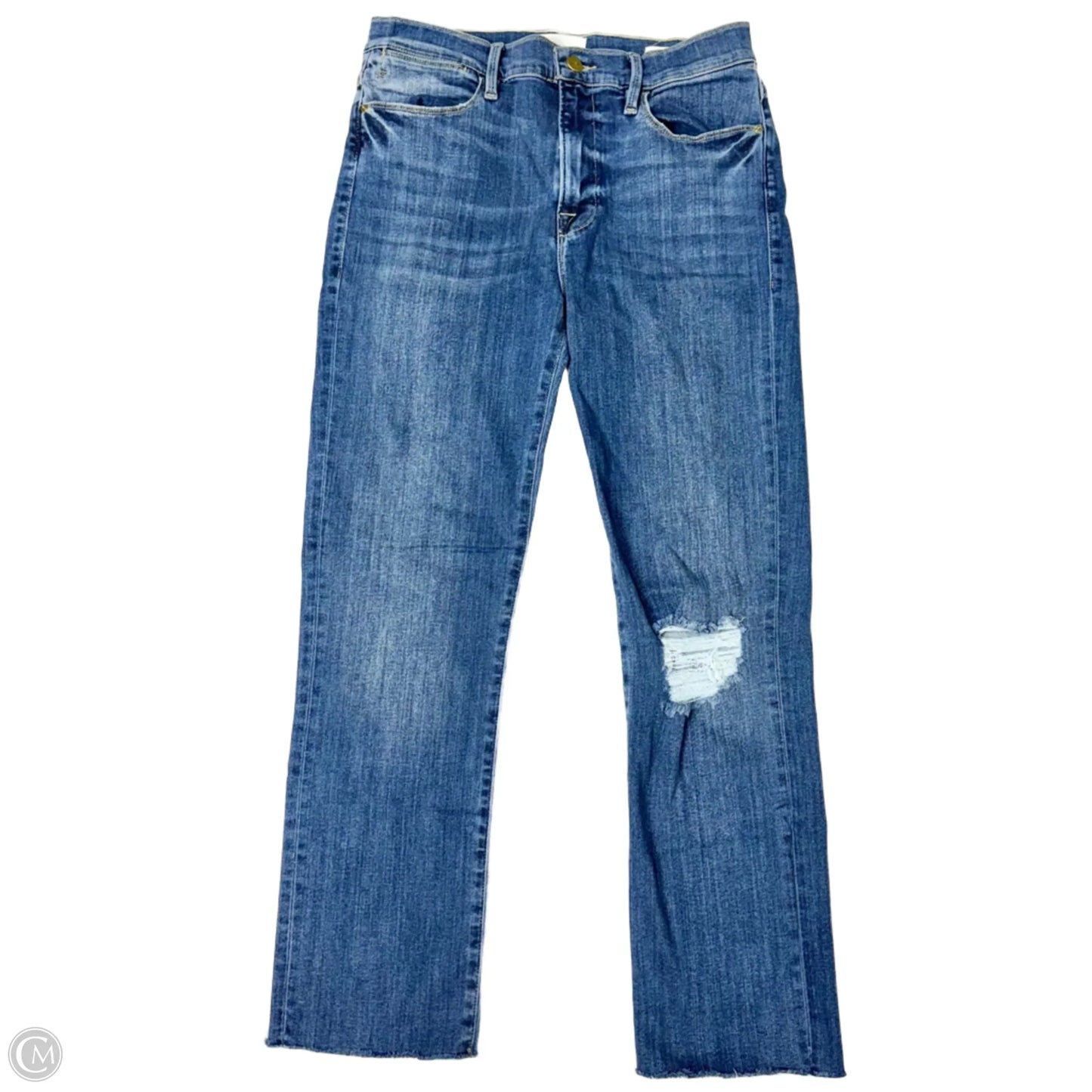 Jeans Straight By Frame In Blue Denim, Size: 10
