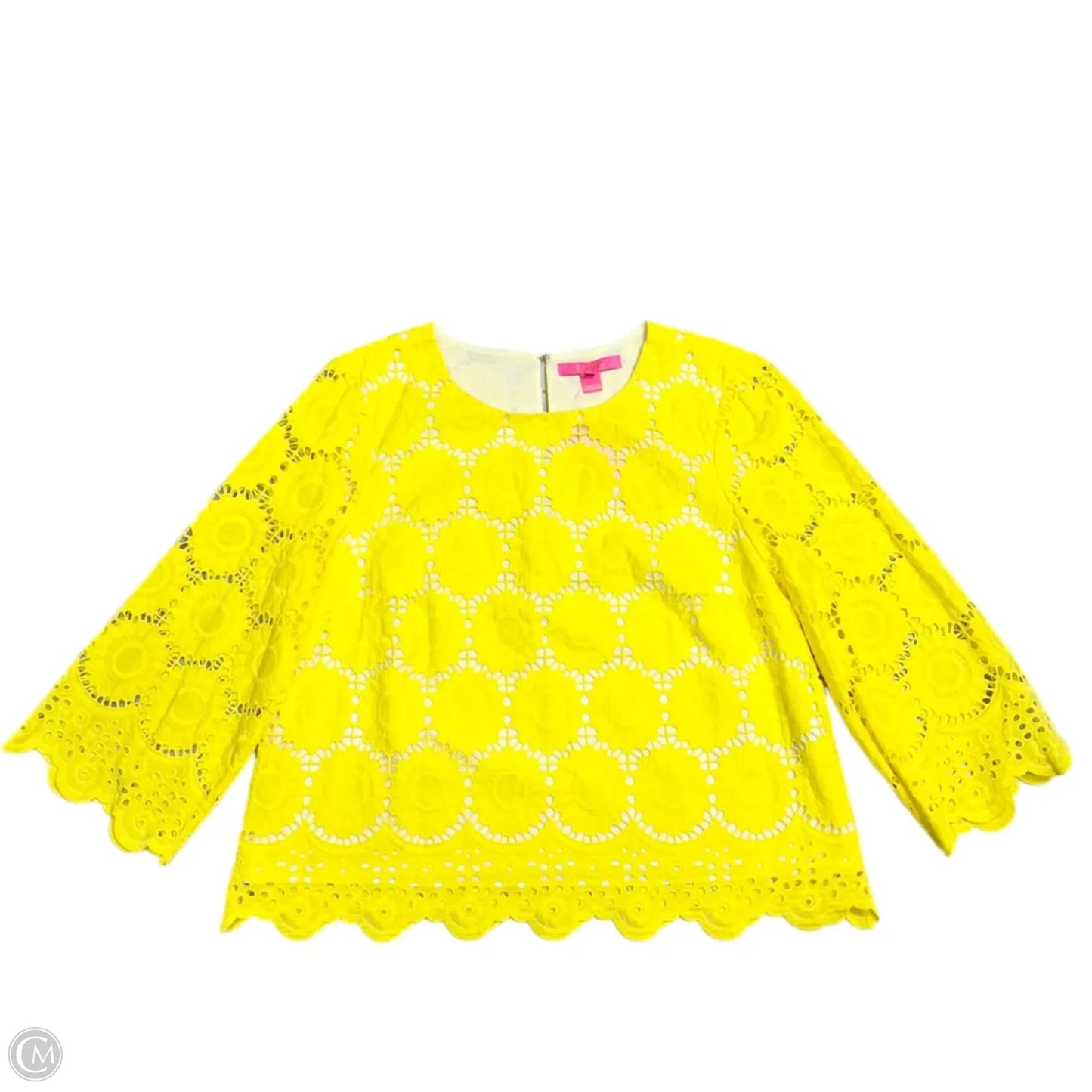 Top 3/4 Sleeve Designer By Lilly Pulitzer In Yellow, Size: L