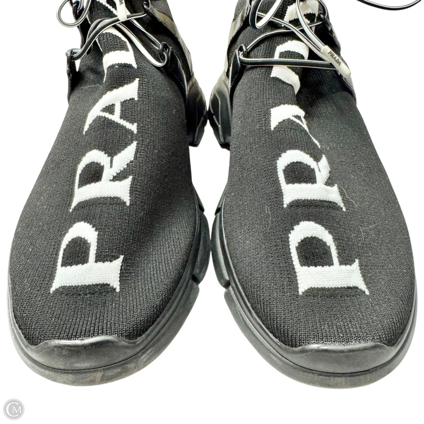 Shoes Luxury Designer By Prada In Black & White, Size: 9