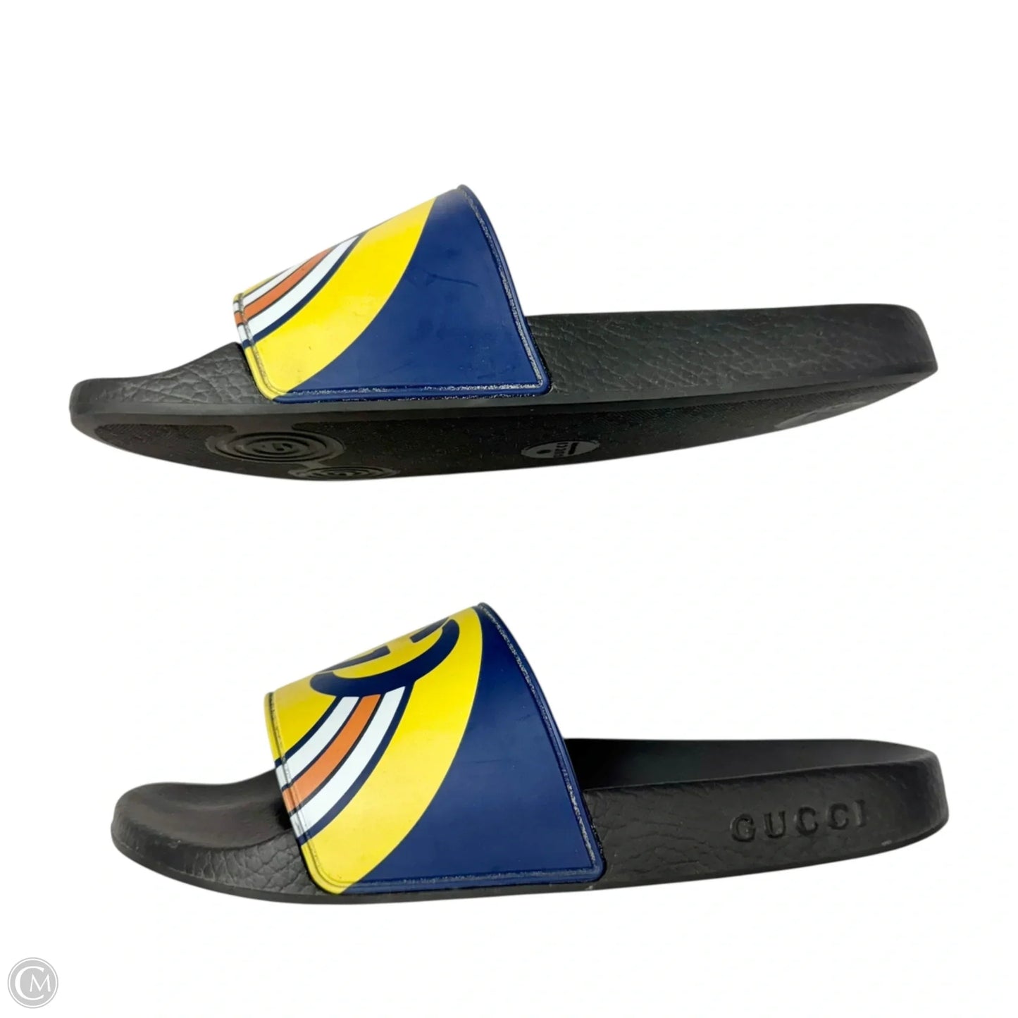 Sandals Luxury Designer By Gucci In Blue & Yellow, Size: 9