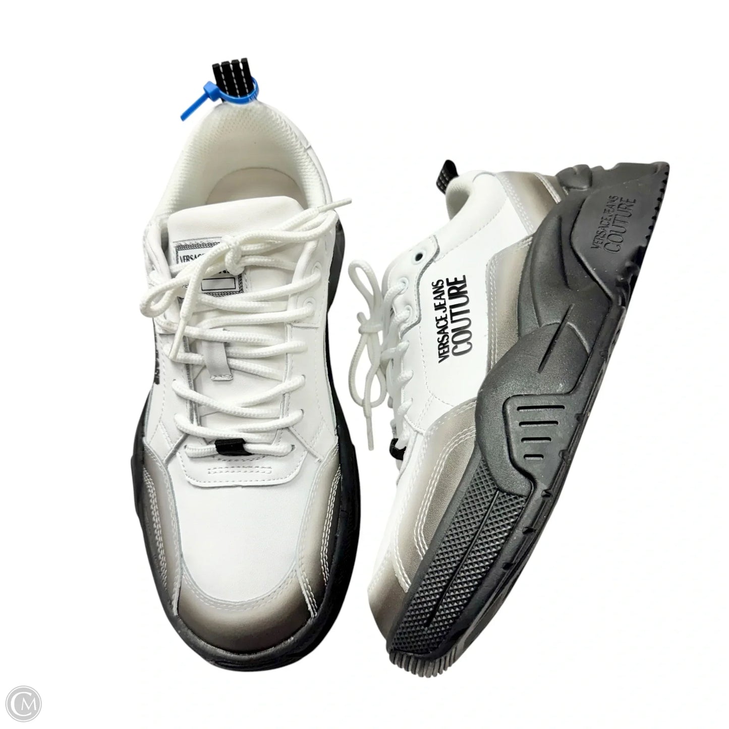 Shoes Luxury Designer By Versace In Black & White, Size: 8.5