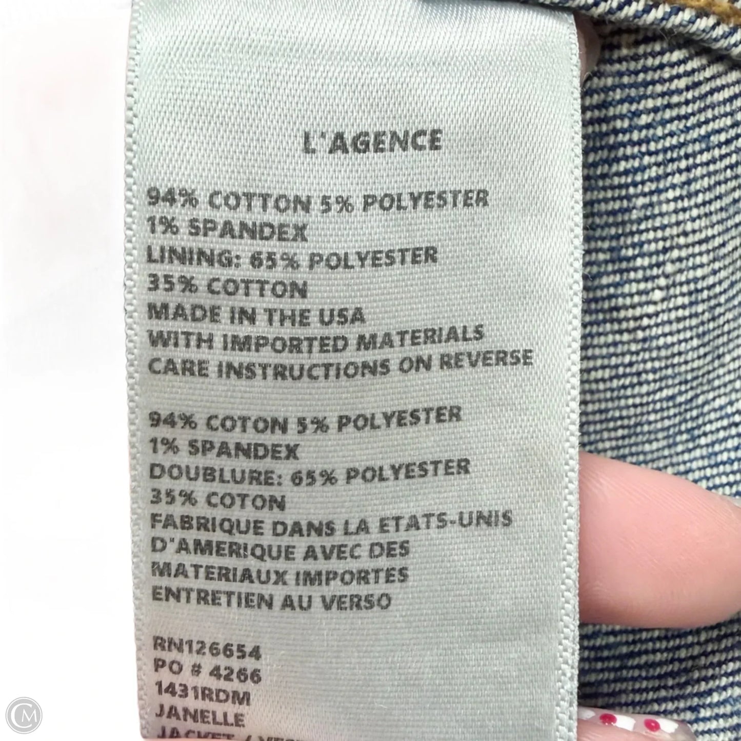 Jacket Denim By L Agence In Blue Denim, Size: S