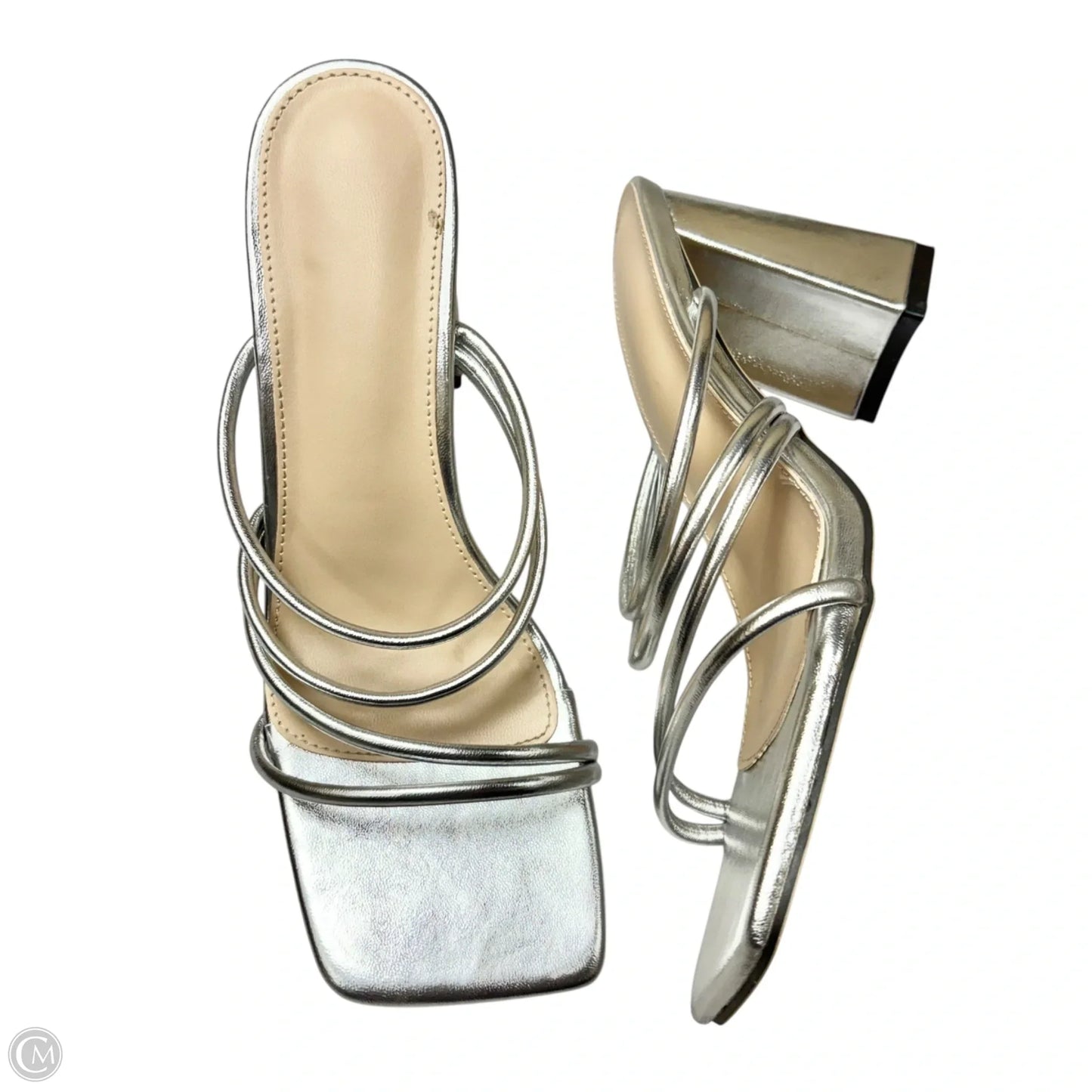 Sandals Heels Block In Silver, Size: 9.5