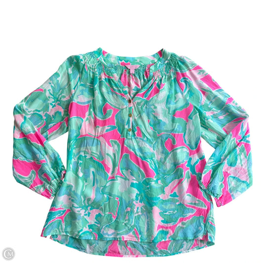 Top Long Sleeve Designer By Lilly Pulitzer In Blue & Pink, Size: L