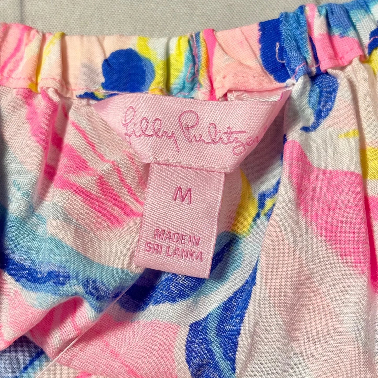Top Short Sleeve Designer By Lilly Pulitzer In Blue & Pink, Size: M