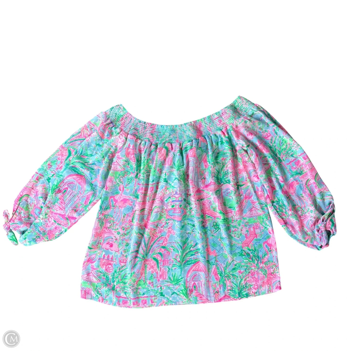 Top 3/4 Sleeve Designer By Lilly Pulitzer In Green & Pink, Size: Xs