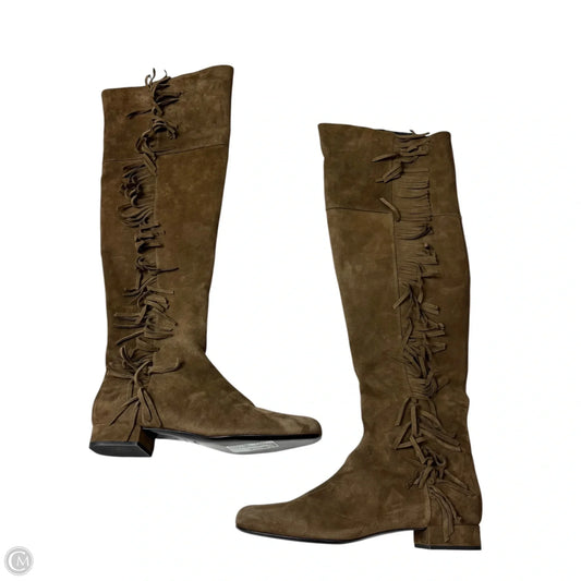 Boots Luxury Designer By Yves Saint Laurent In Brown, Size: 10.5