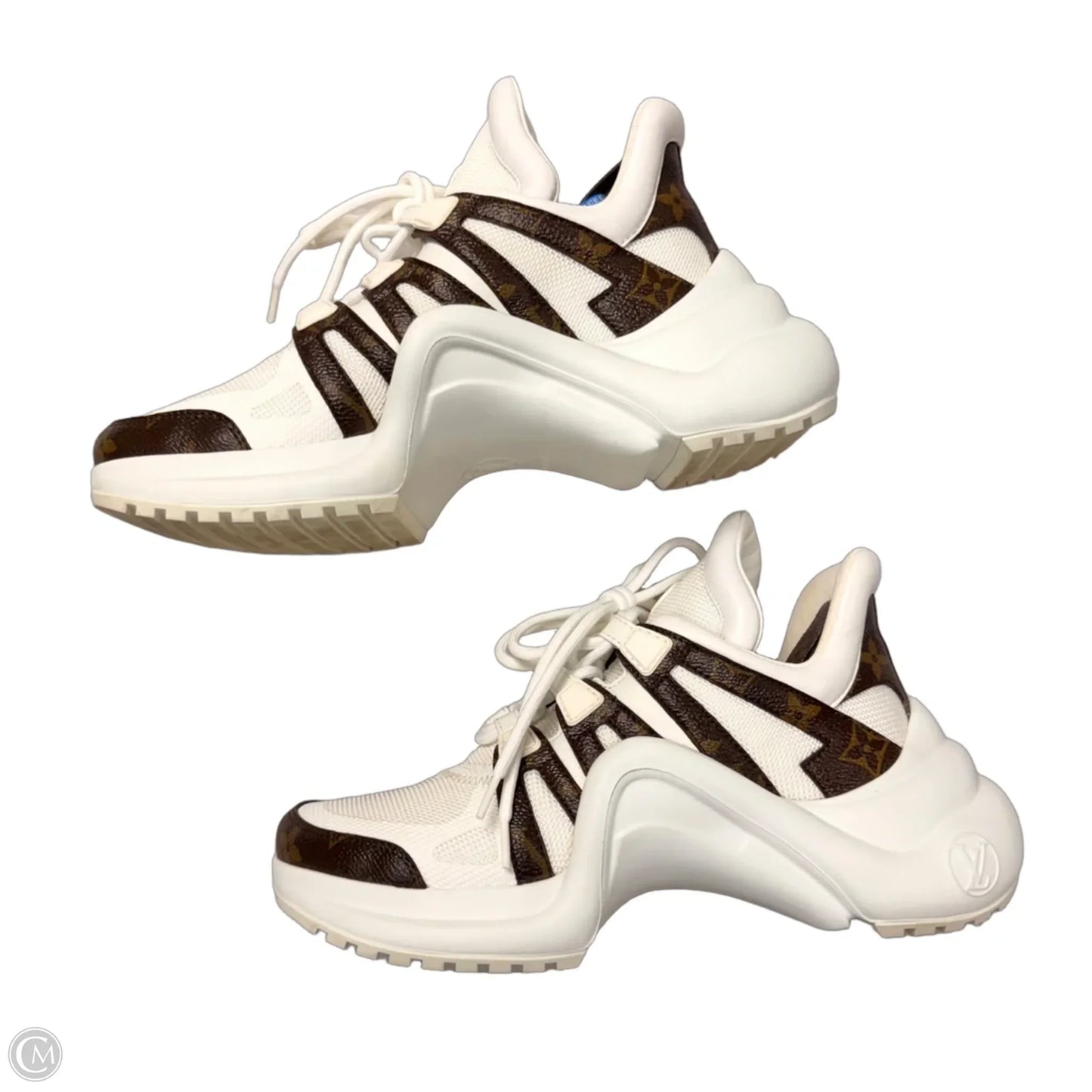 Shoes Luxury Designer By Louis Vuitton In Brown & White, Size: 7.5