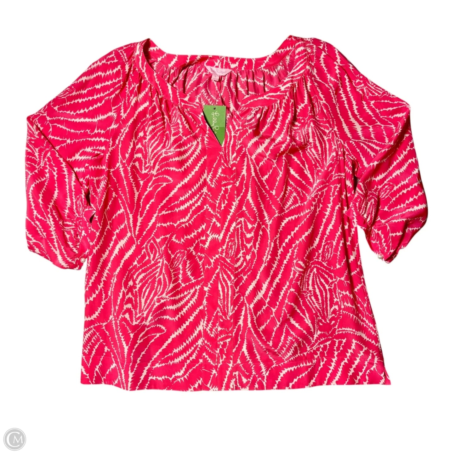 Top 3/4 Sleeve Designer By Lilly Pulitzer In Pink & White, Size: Xl