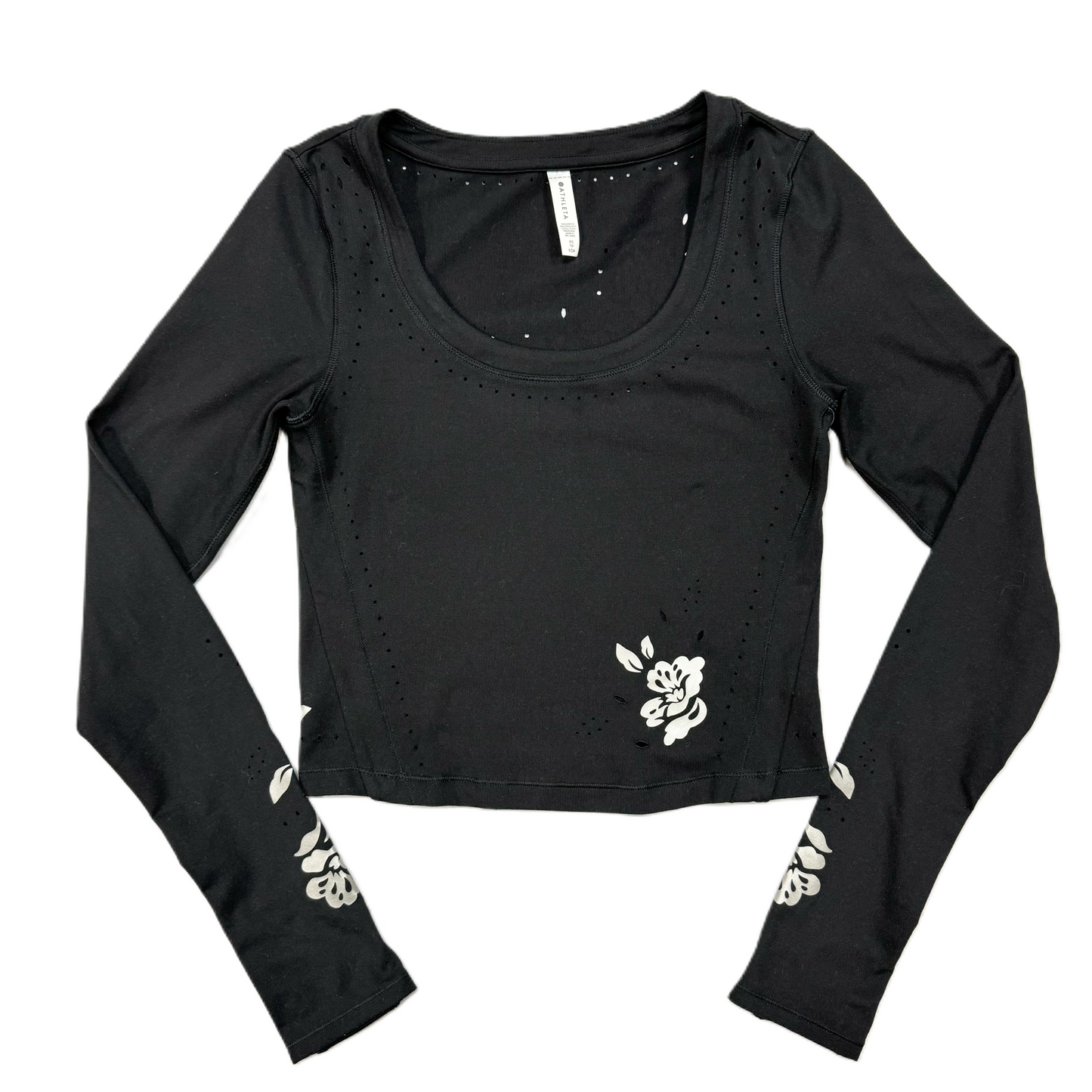 Athletic Top Long Sleeve Collar By Athleta In Black & Silver, Size: Xs