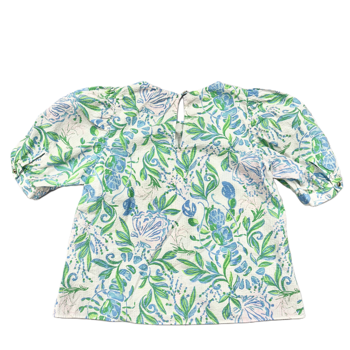 Top Short Sleeve Designer By Lilly Pulitzer In Green & White, Size: Xs