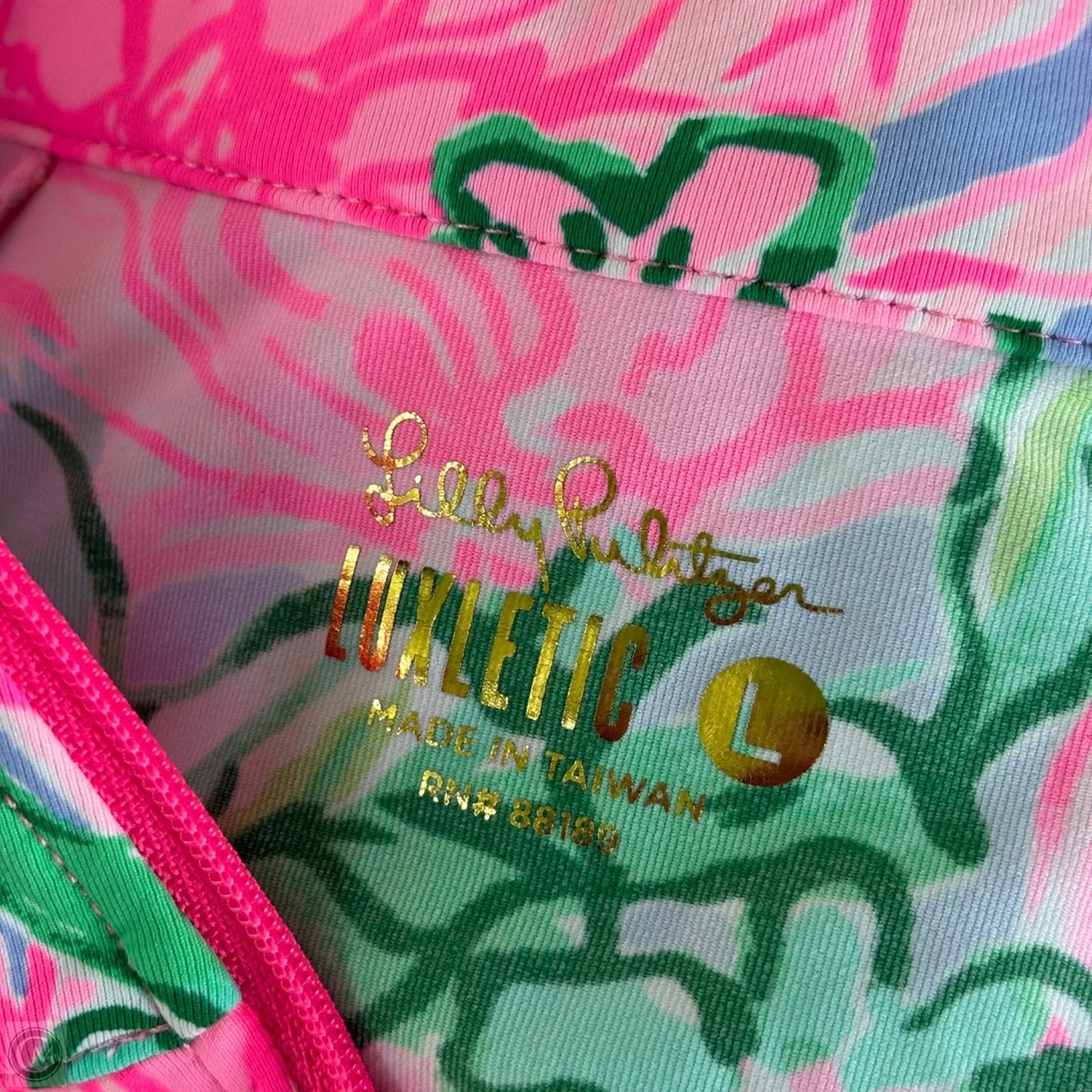 Top Long Sleeve Designer By Lilly Pulitzer In Green & Pink, Size: L