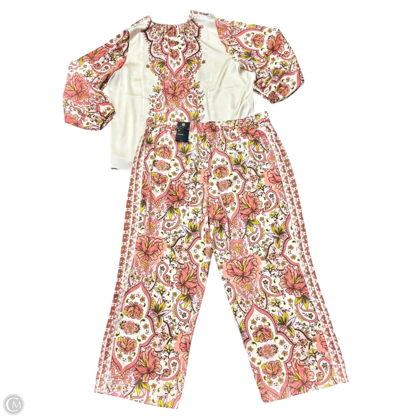 Pants Set 2pc By Jm Collections In Cream & Orange, Size: 2x
