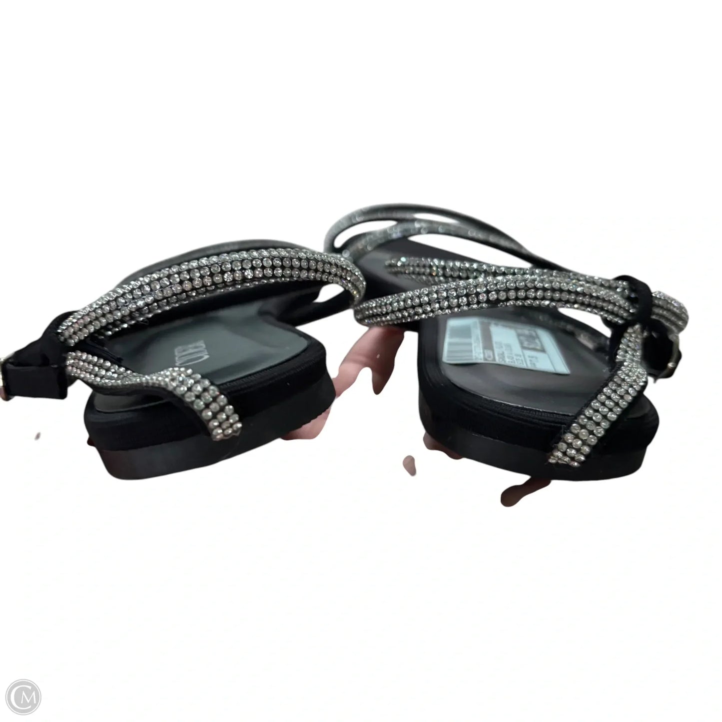 Sandals Flats By Cider In Black & Silver, Size: 7.5