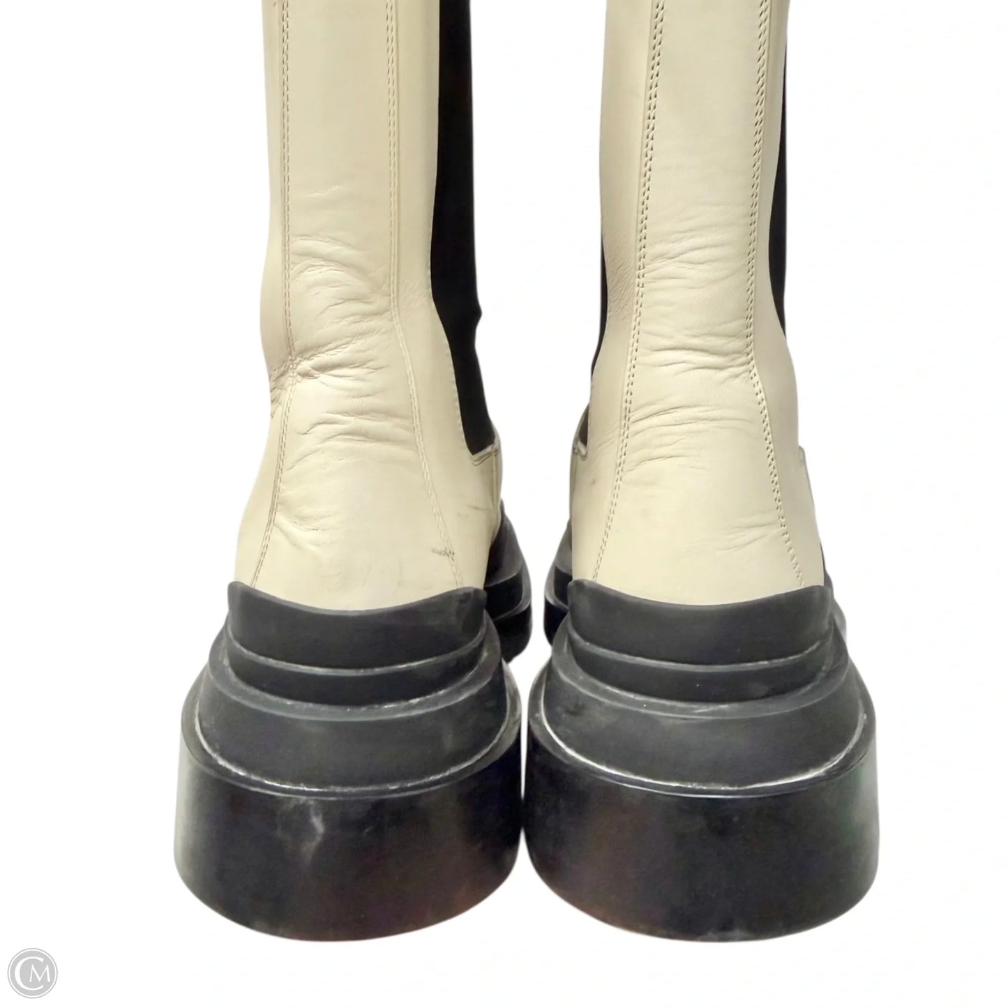 Boots Luxury Designer By Bottega Veneta In Black & White, Size: 7.5