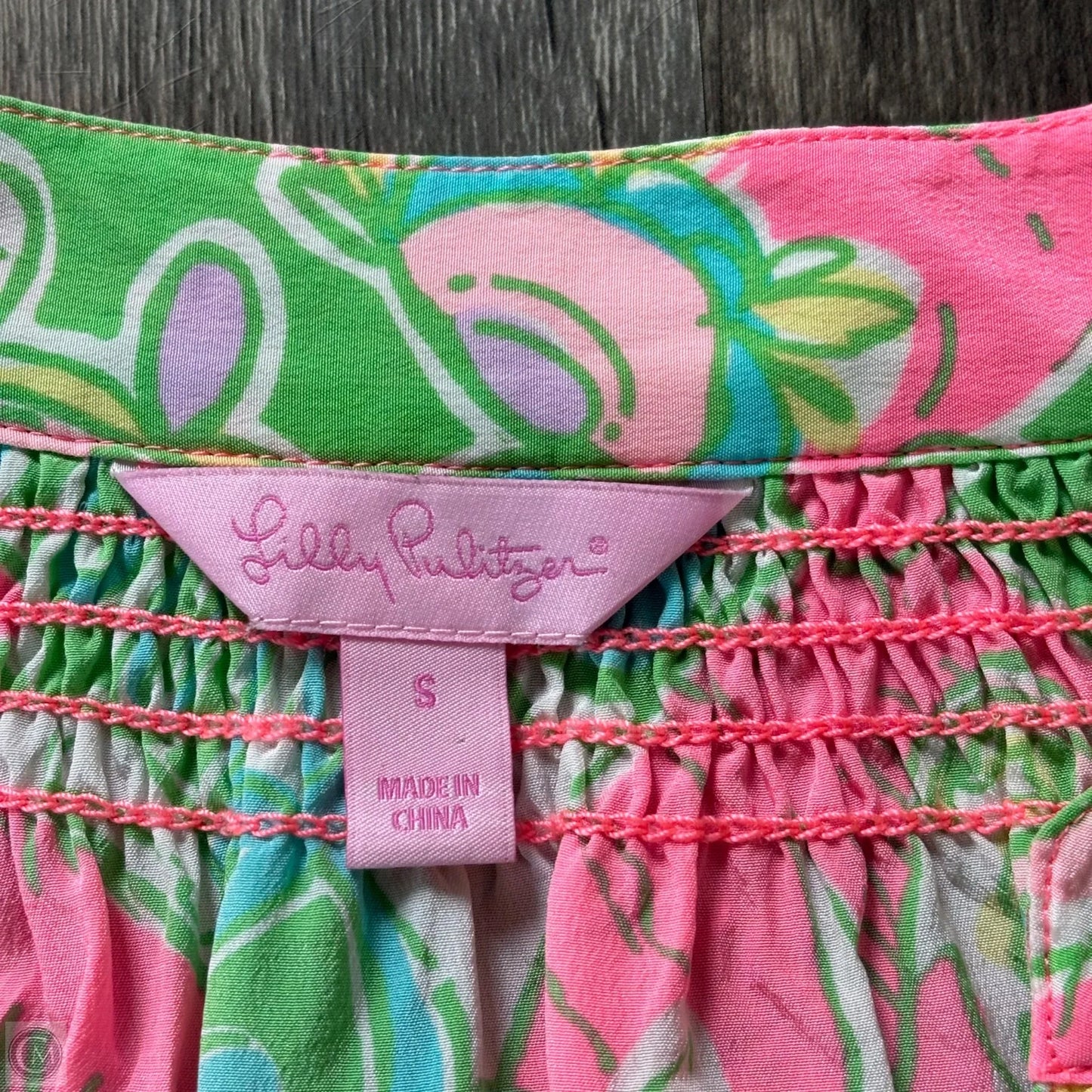 Blouse Designer By Lilly Pulitzer In Green & Pink, Size: S