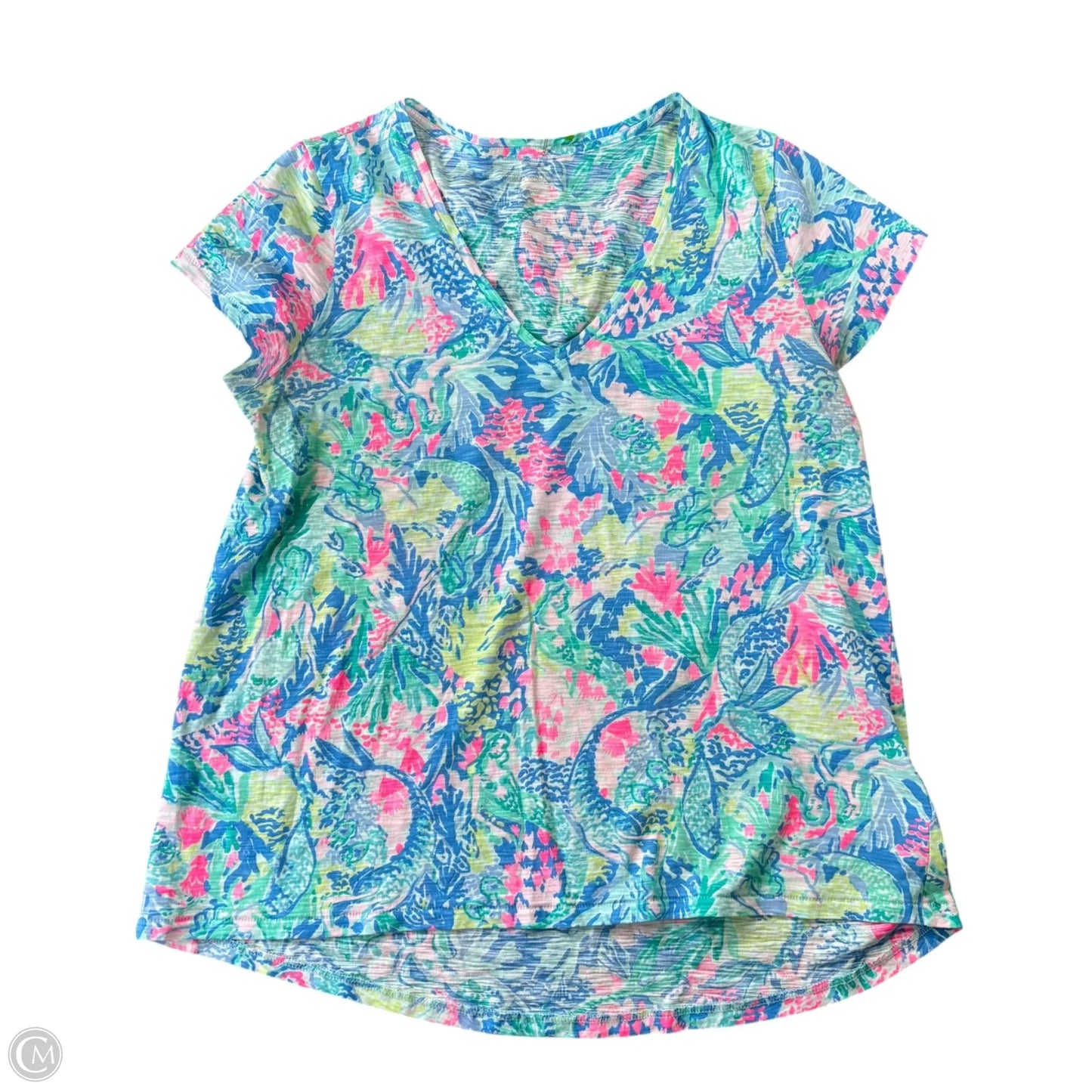 Top Short Sleeve Designer By Lilly Pulitzer In Blue & Green, Size: S