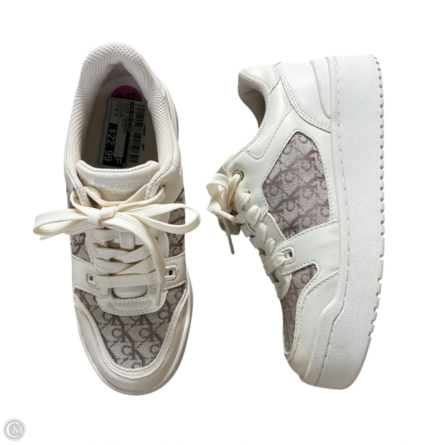 Shoes Sneakers By Calvin Klein In Brown & White, Size: 6.5
