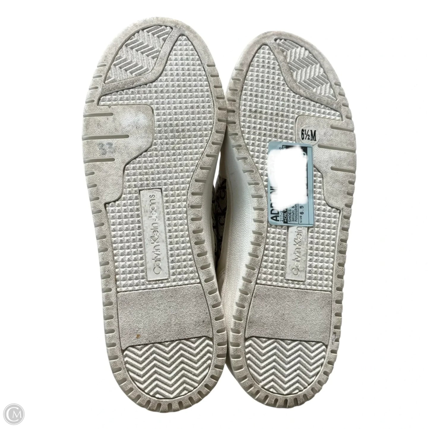 Shoes Sneakers By Calvin Klein In Brown & White, Size: 6.5