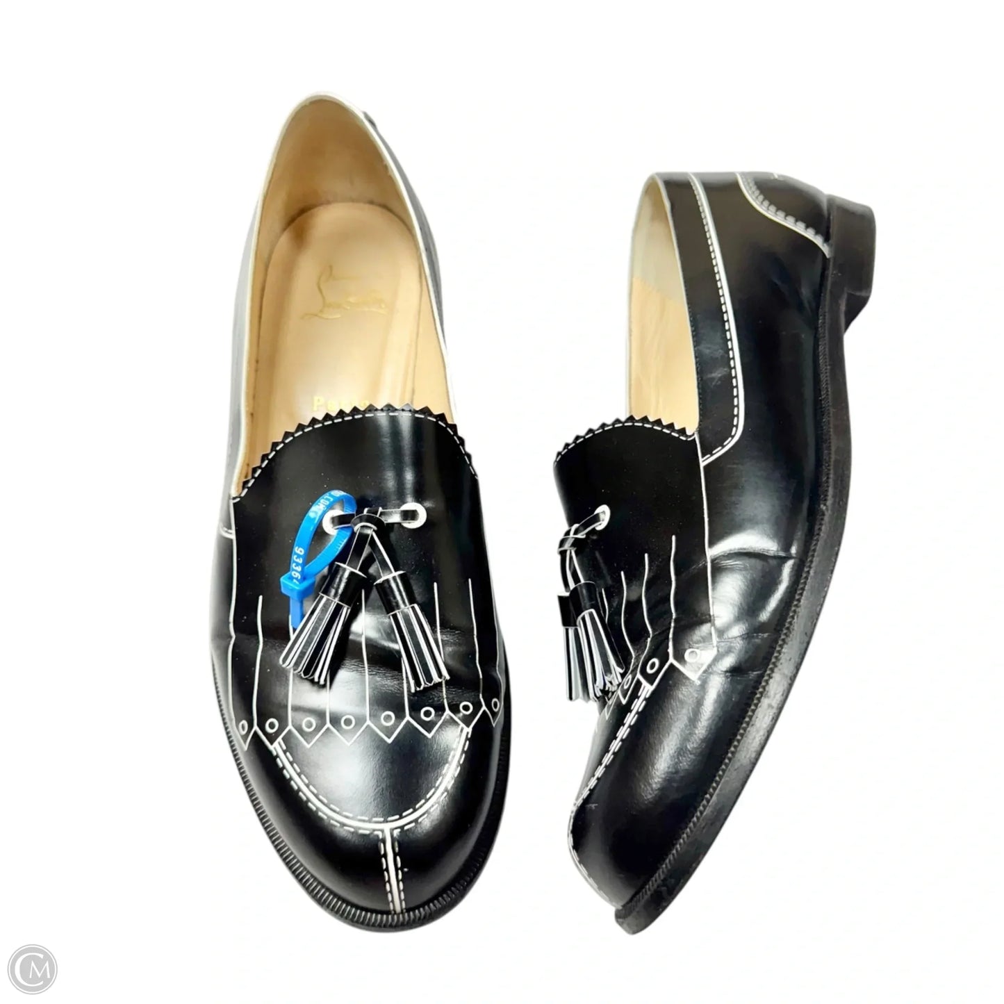 Shoes Luxury Designer By Christian Louboutin In Black & White, Size: 9.5