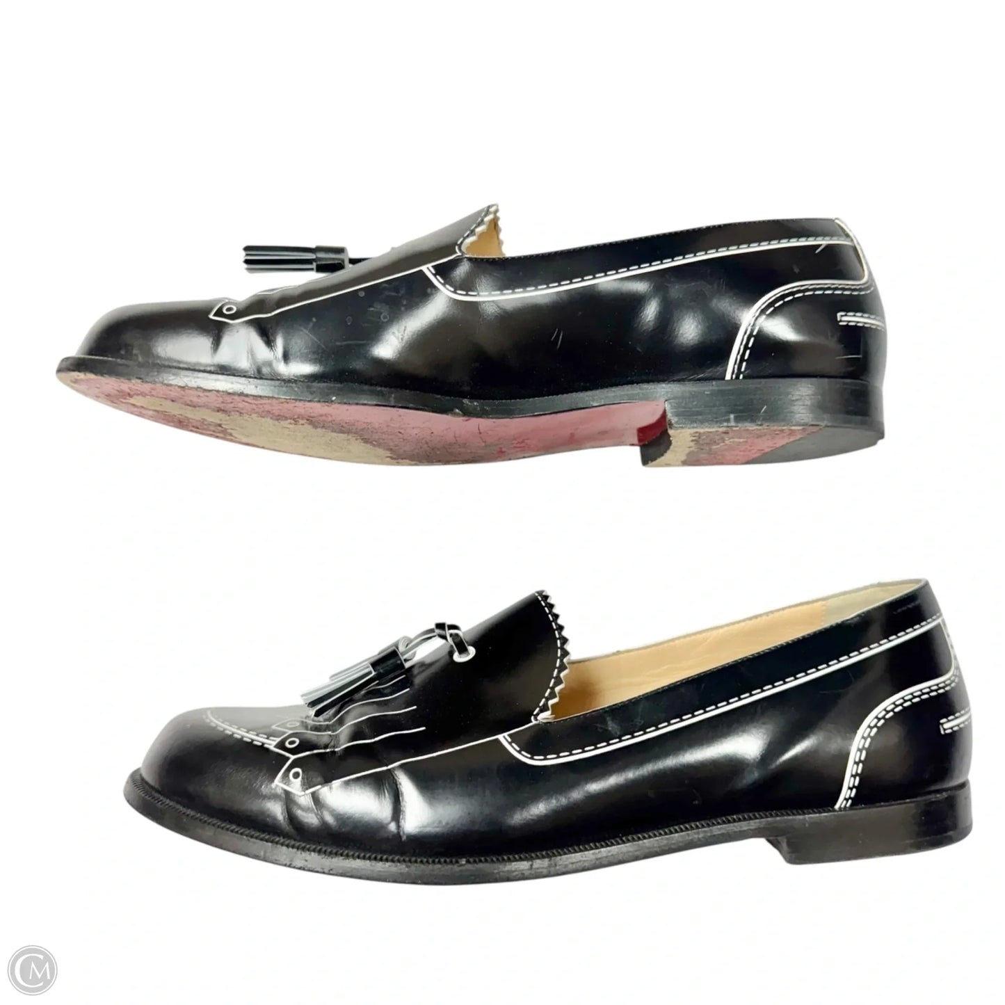 Shoes Luxury Designer By Christian Louboutin In Black & White, Size: 9.5