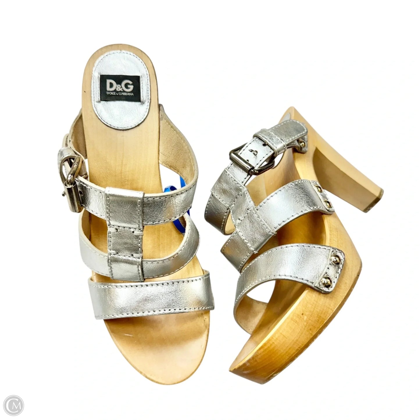 Sandals Luxury Designer By Dolce And Gabbana In Silver & Tan, Size: 7.5
