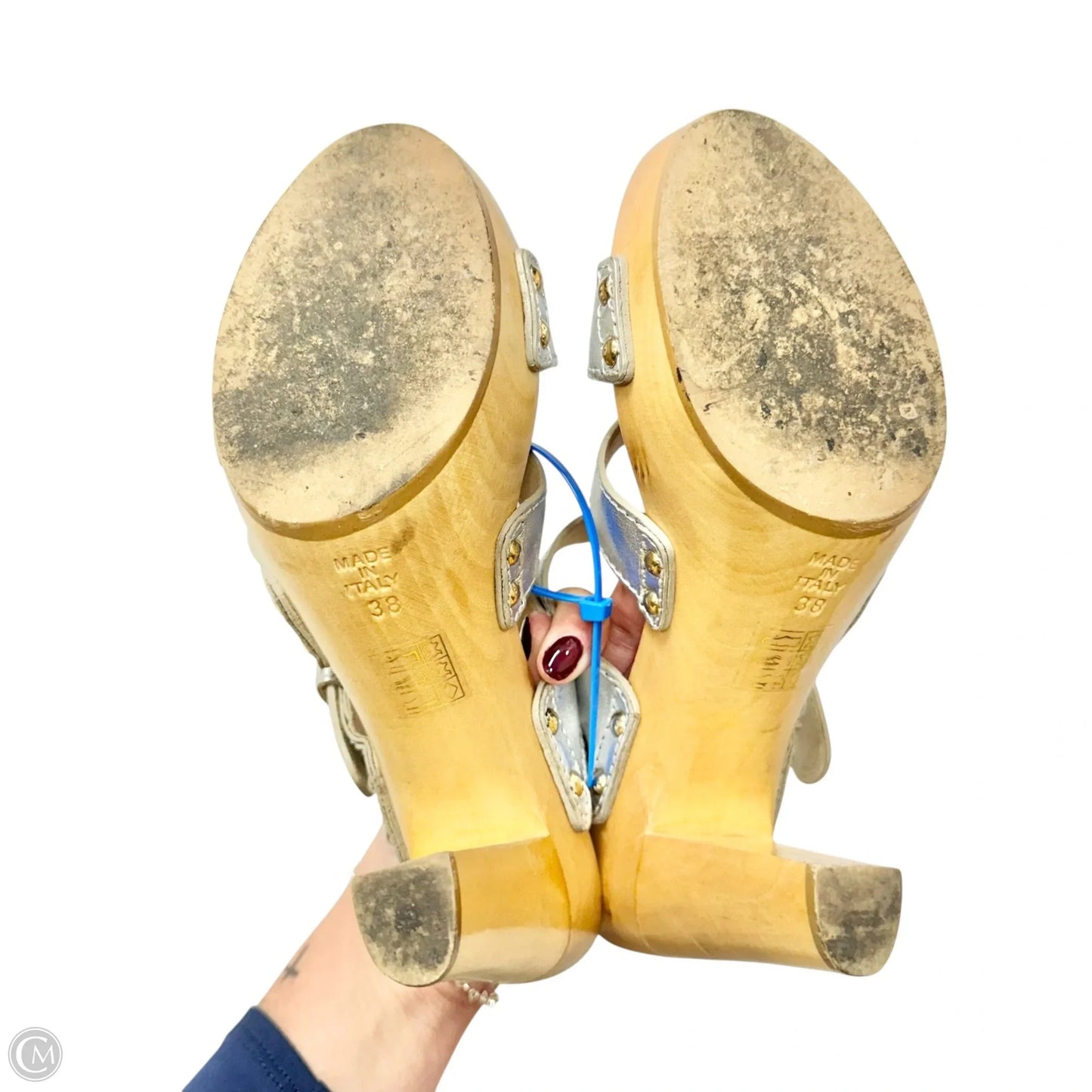 Sandals Luxury Designer By Dolce And Gabbana In Silver & Tan, Size: 7.5