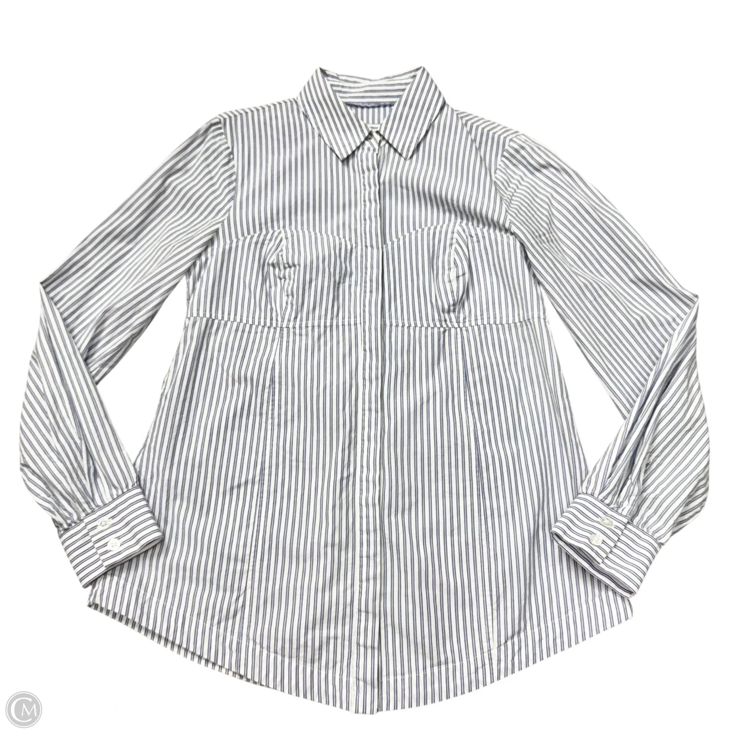 Top Long Sleeve By Maeve In Blue & White, Size: S