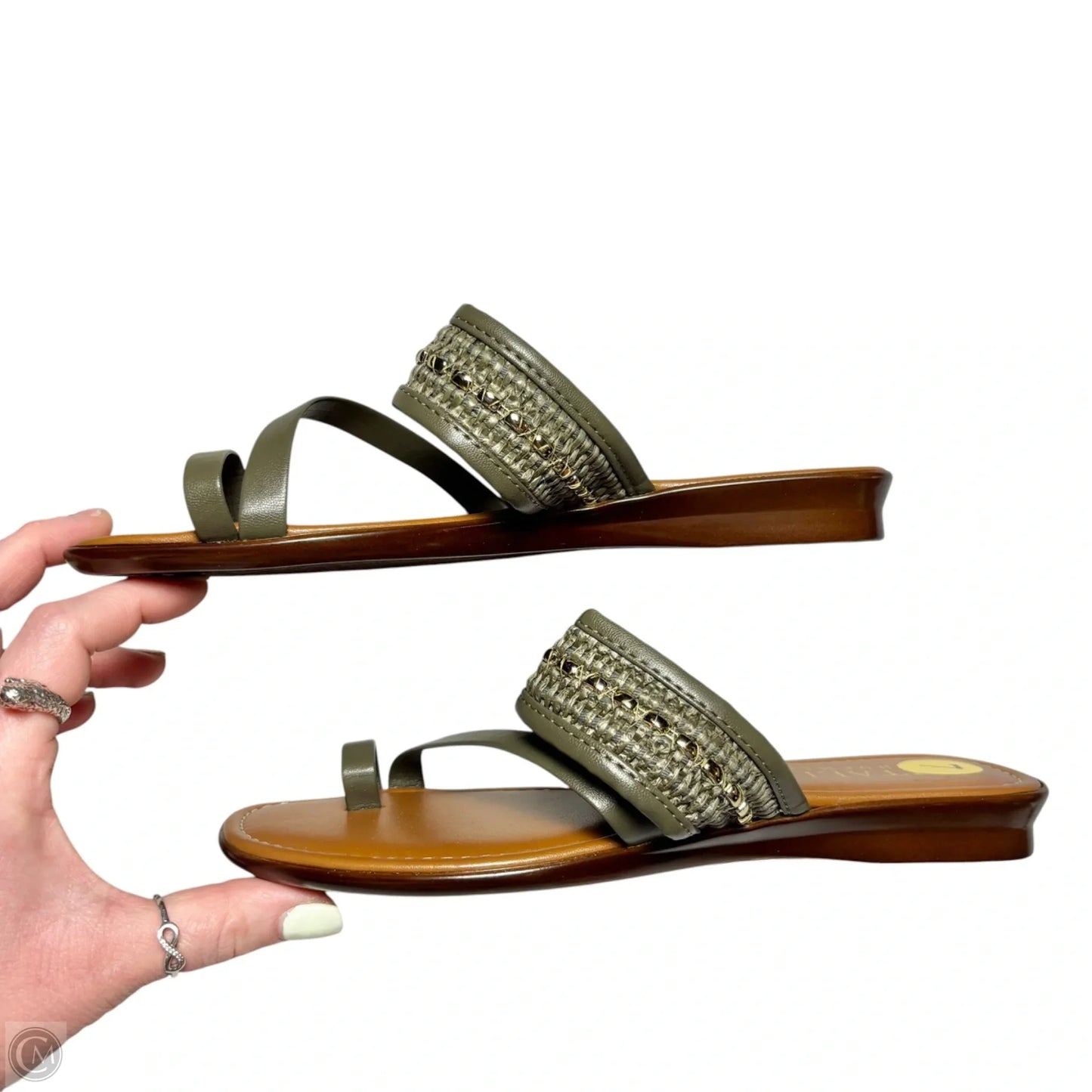 Sandals Flats By Italian Shoemakers In Green & Tan, Size: 7