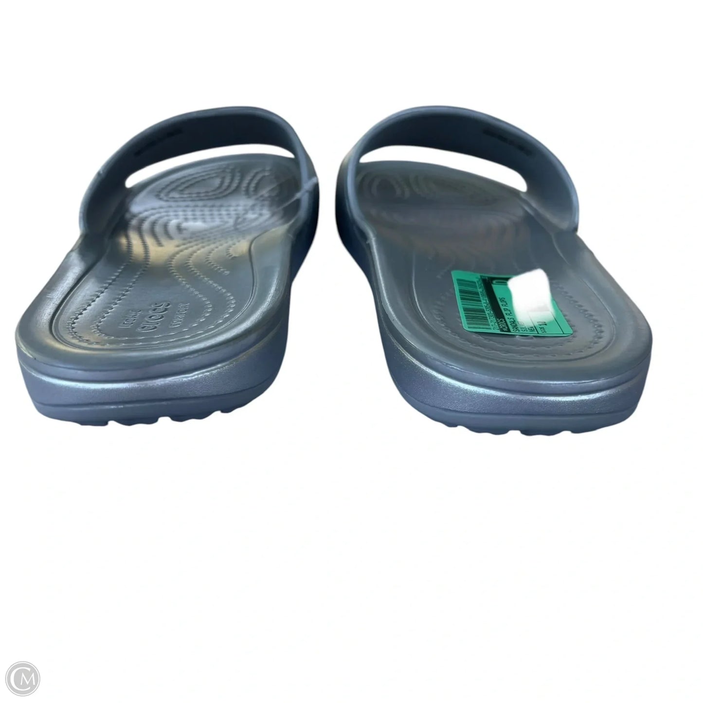 Sandals Flip Flops By Crocs In Silver, Size: 10