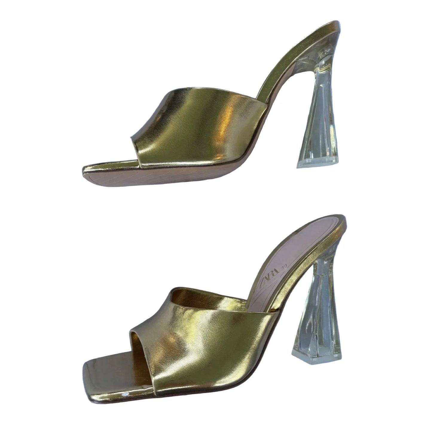 Sandals Heels Block By Zara In Gold, Size: 8.5