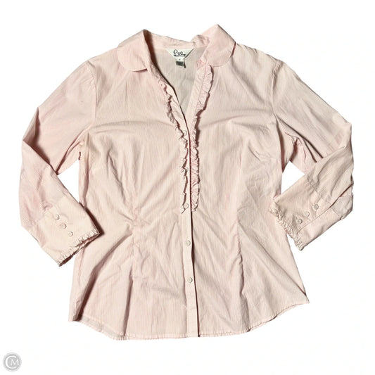 Top Long Sleeve Designer By Lilly Pulitzer In Pink & White, Size: L