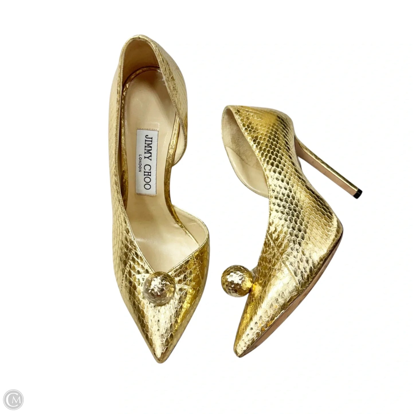 Shoes Luxury Designer By Jimmy Choo In Gold, Size: 7