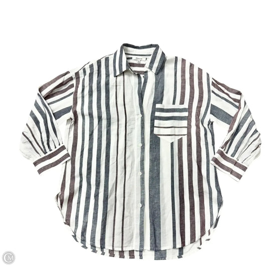 Top Long Sleeve By Madewell In Blue & White, Size: M