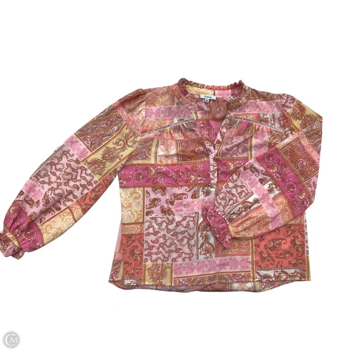 Blouse Long Sleeve By Fate In Pink, Size: M