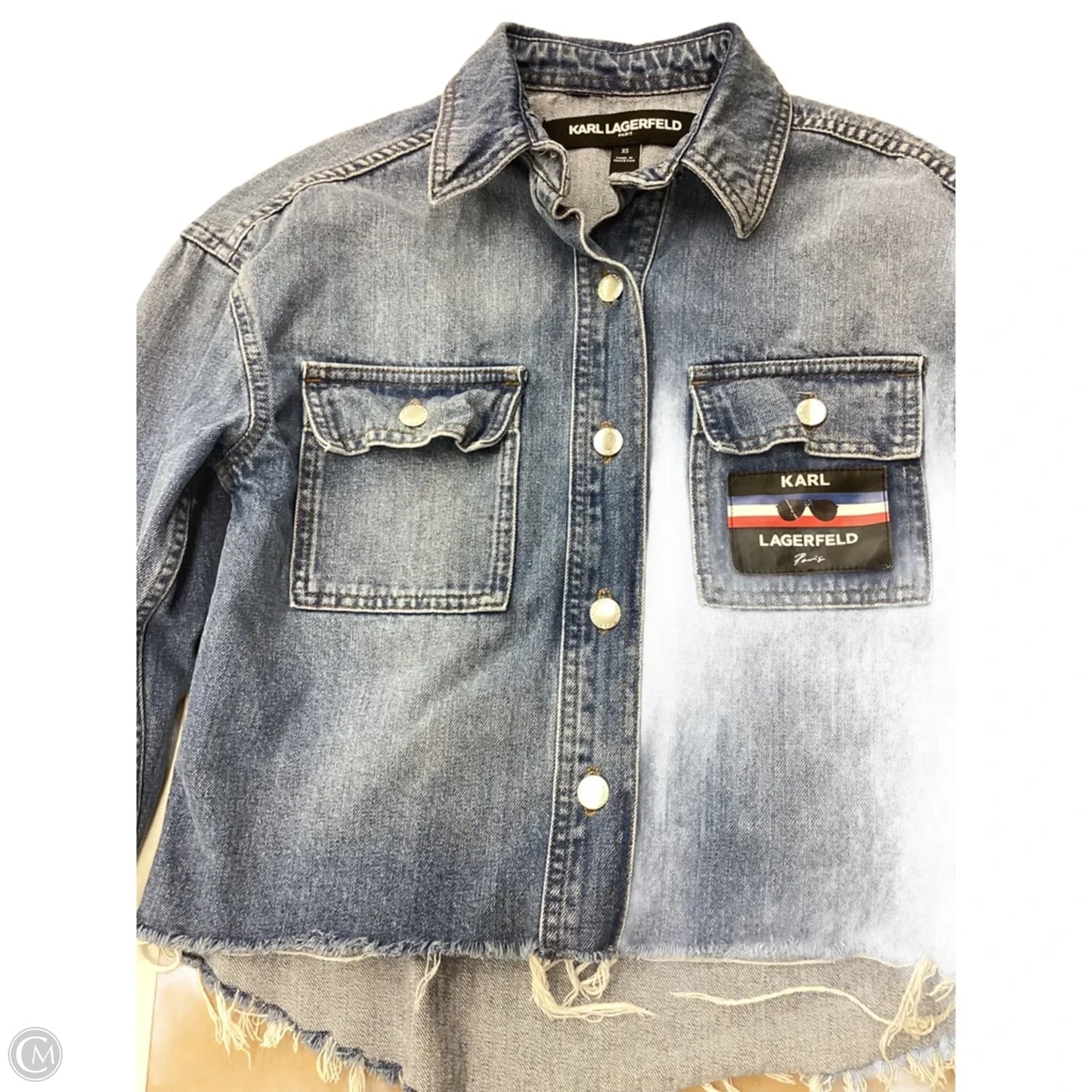 Jacket Designer By Karl Lagerfeld In Blue Denim, Size: Xs