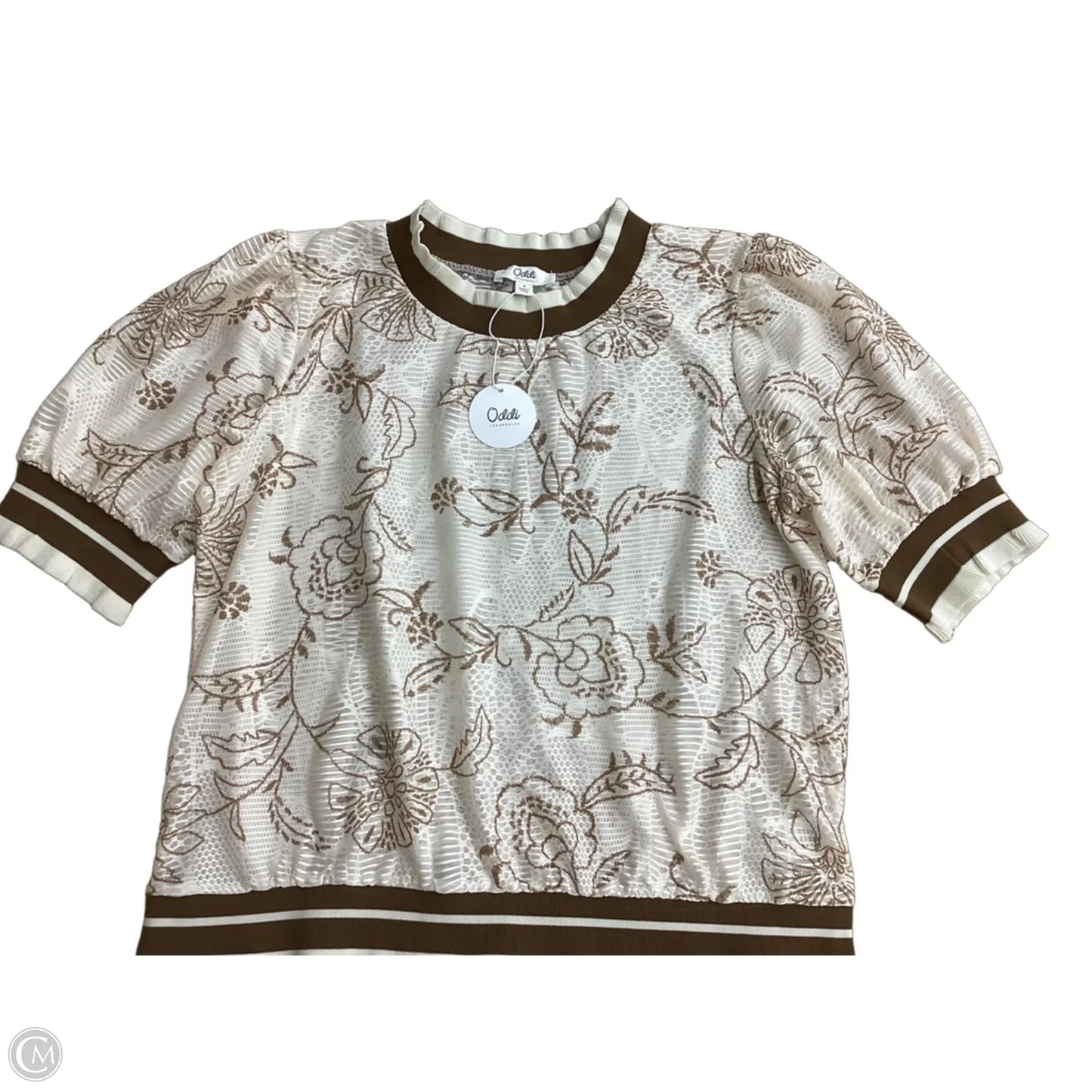 Blouse Short Sleeve By Oddi In Brown & Cream, Size: S