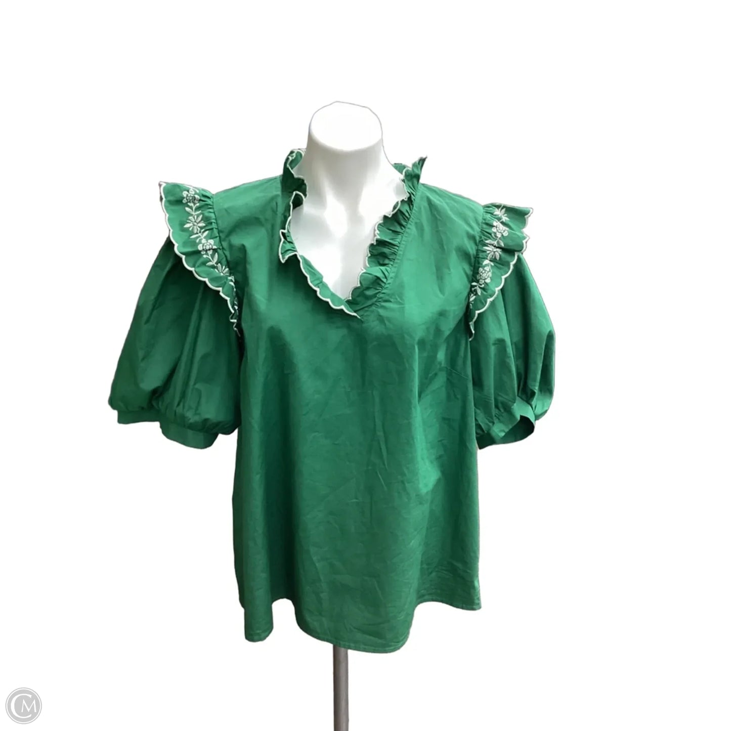 Top Short Sleeve By She + Sky In Green & White, Size: 2x