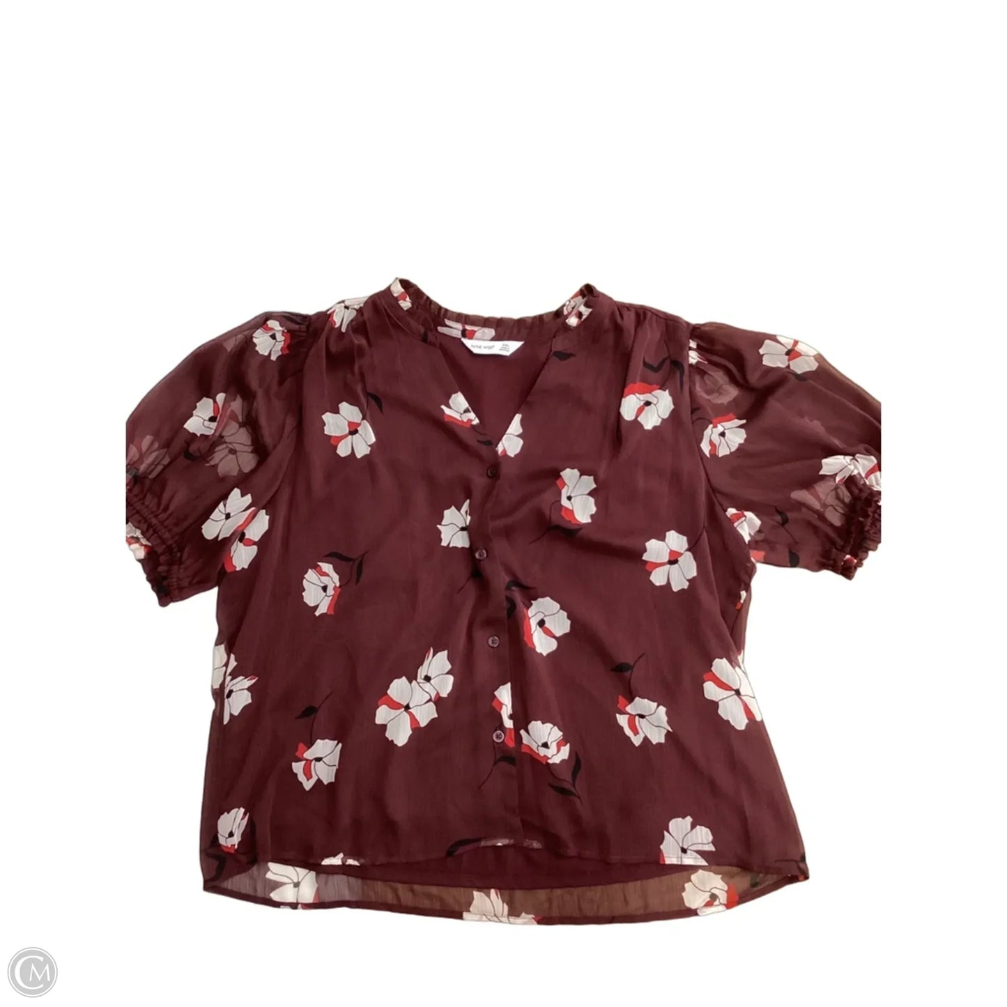 Blouse Short Sleeve By Nine West In Maroon, Size: Xxl