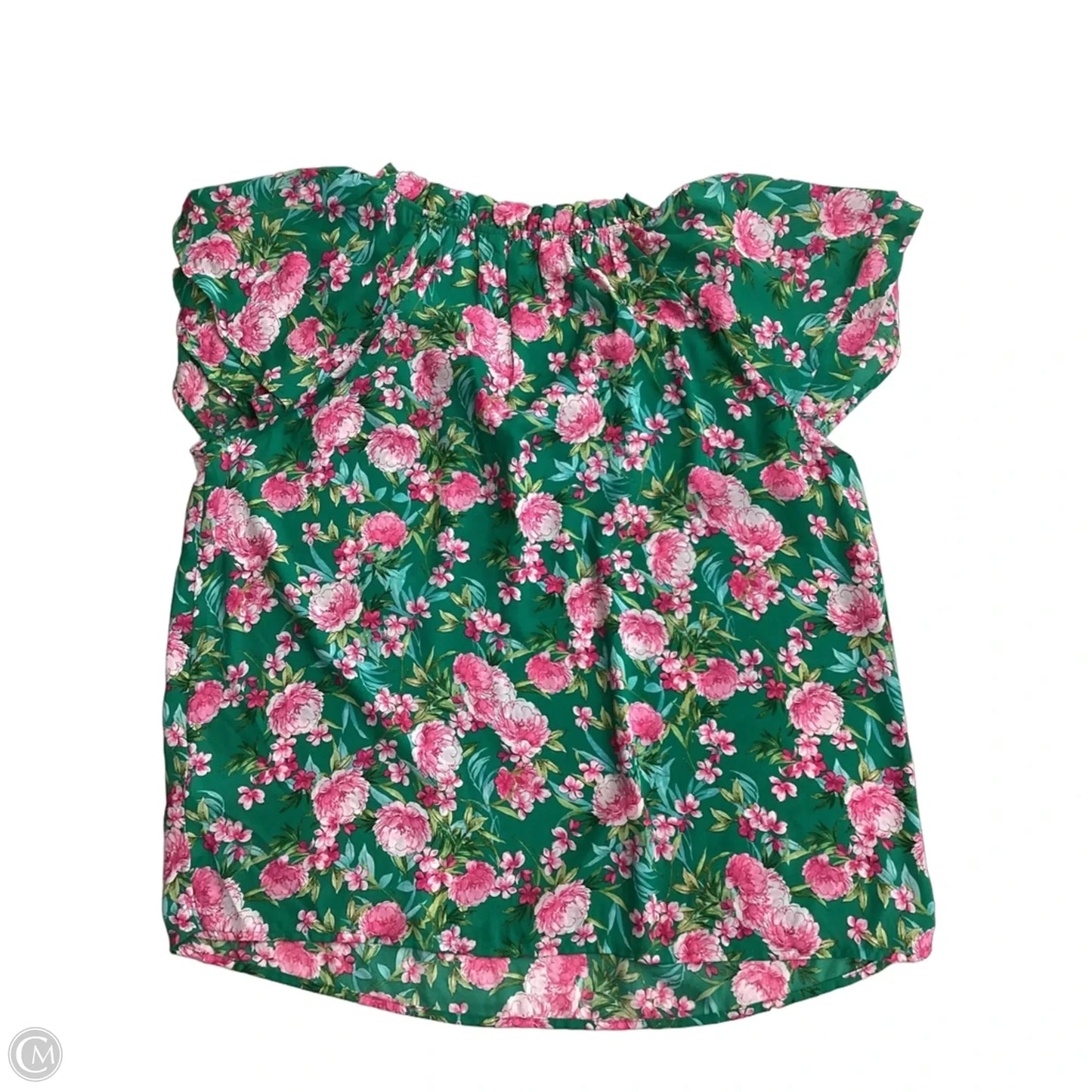 Blouse Short Sleeve By Counterparts In Green & Pink, Size: L
