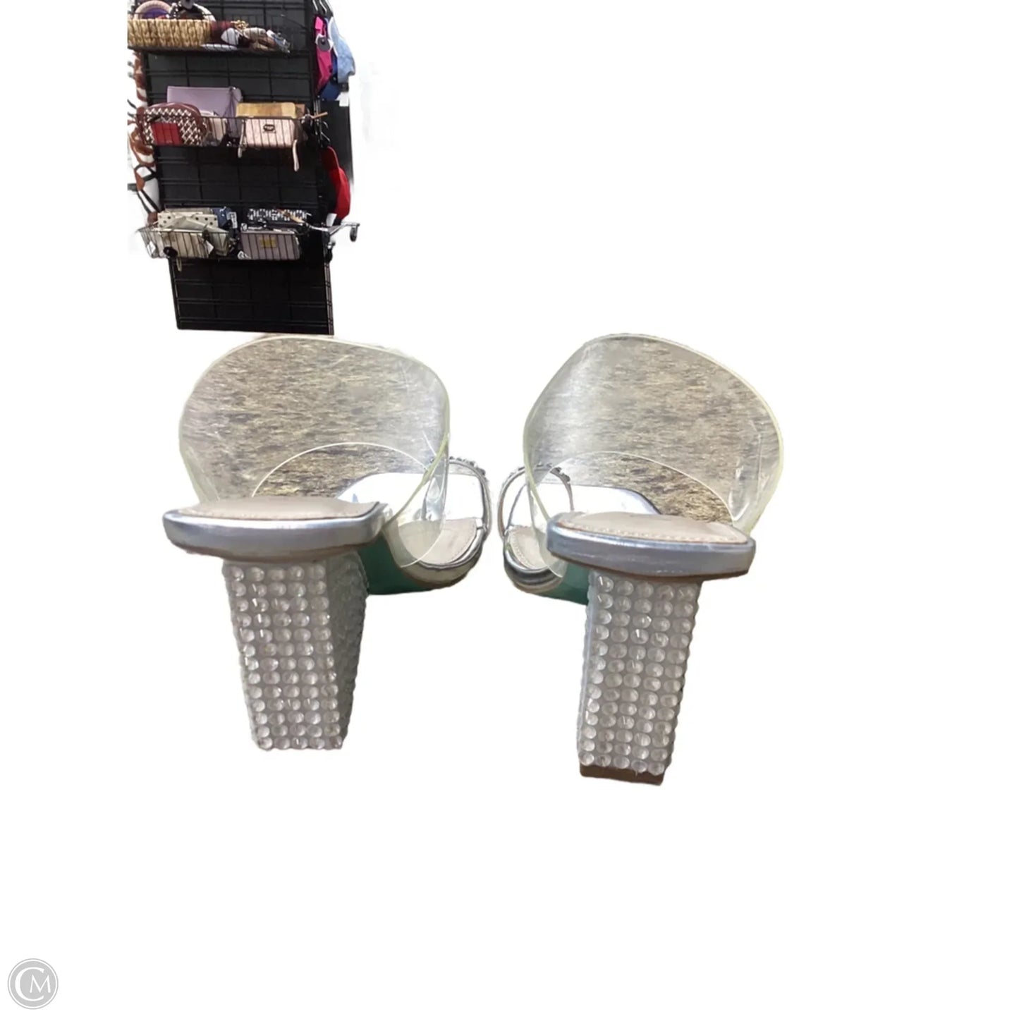 Sandals Heels Block By Betsey Johnson In Silver, Size: 8.5