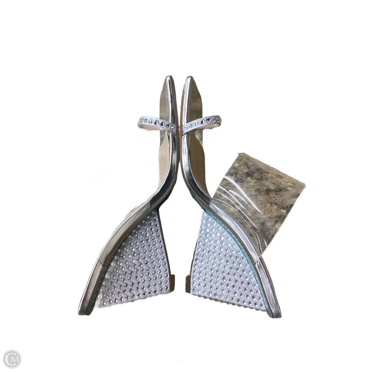 Sandals Heels Block By Betsey Johnson In Silver, Size: 8.5