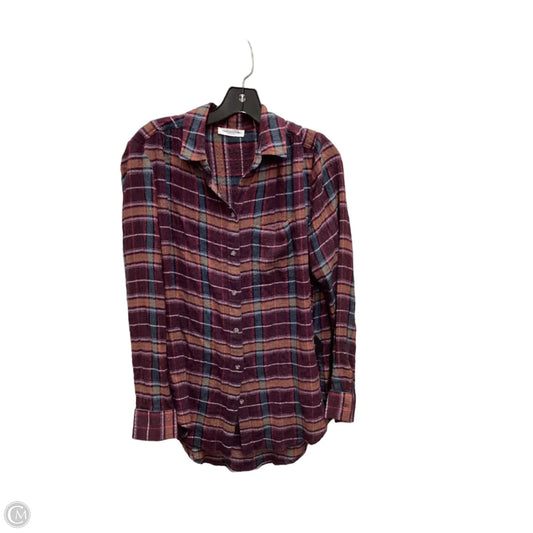 Blouse Long Sleeve By Beachlunchlounge In Plaid Pattern, Size: S