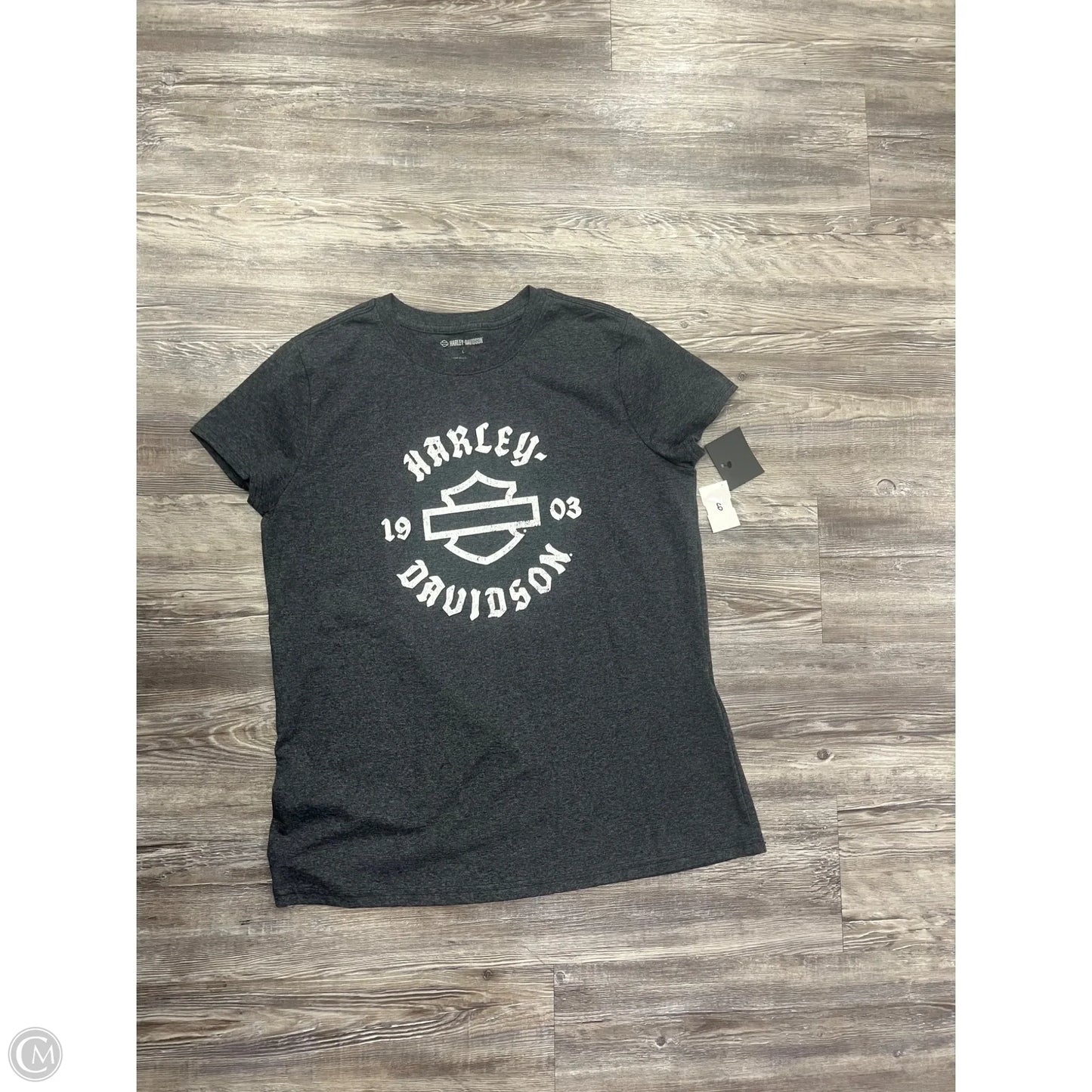 Top Short Sleeve By Harley Davidson In Grey & White, Size: L